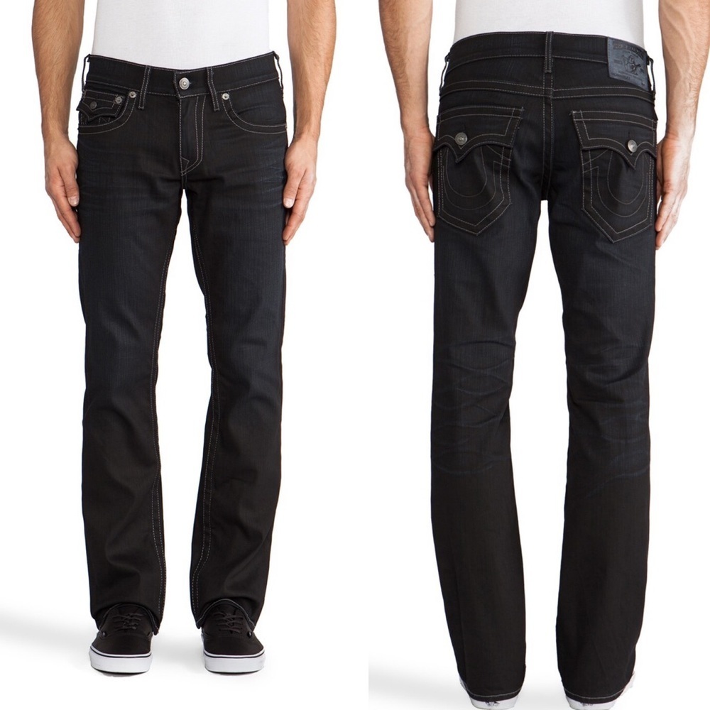 Nwt True Religion Ricky Straight Leg Coated Denim Black Rider Jeans